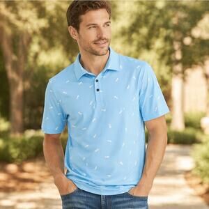 Blue Pineapple Print Polo Shirt Mens Small Cotton Blend NEW